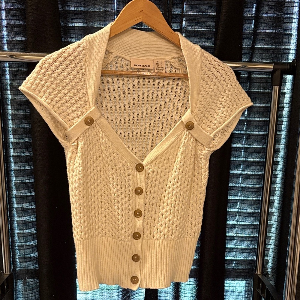 DKNY Cream Textured Button-Up Top